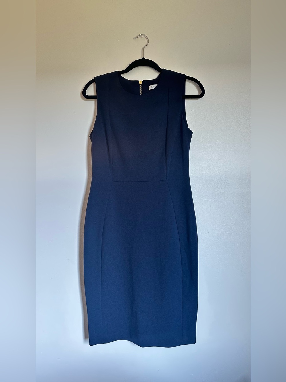 Calvin Klein Sleeveless Navy Sheath Midi Dress